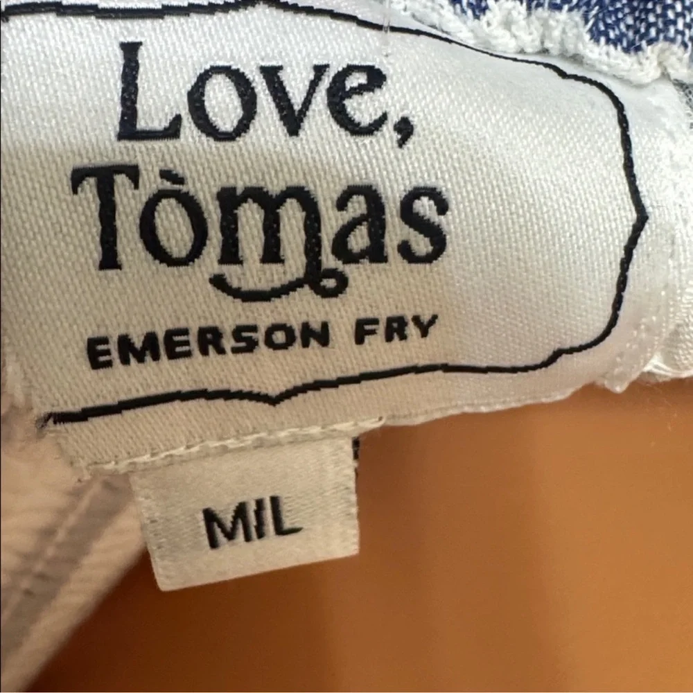 Emerson Fry Love Tomas Blue White Stripe Smocked Maxi Dress Cotton M/L - Picture 4 of 5
